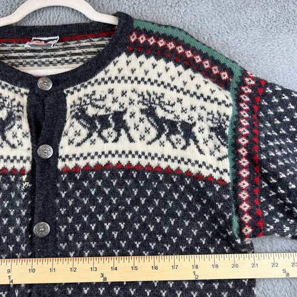 Dale of Norway Wool Cardigan Sweater Gray Red Elk Reindeer Knit Fair Isle L - Picture 8 of 11